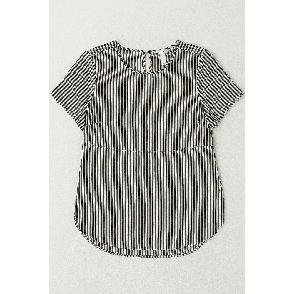 H&M Women's Blouse Size 14 Black White Vertical Stripe Short Sleeve Top Work Ca